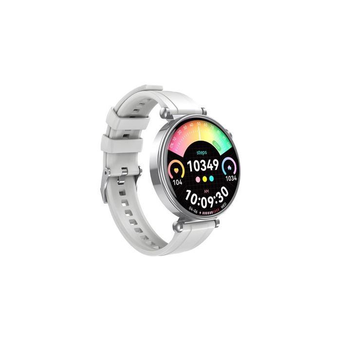 XO GT4 Mini Reloj Smartwatch Pantalla Redonda 1.32" AMOLED - Multideporte - Monitoreo del Sueño - Llamadas BT - IP68 - Color Plata