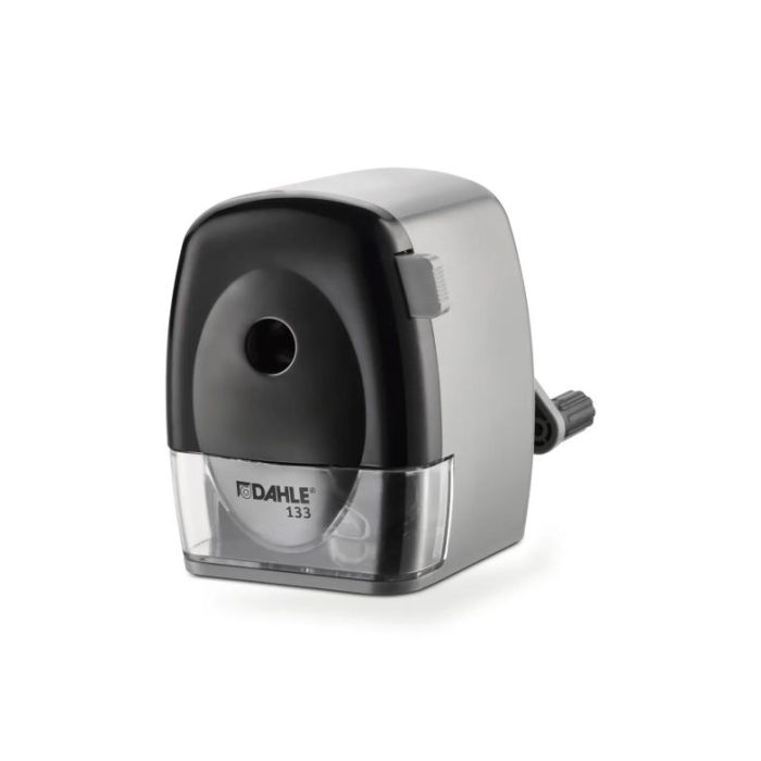 Dahle 133 Afilalapices de Manivela - Para Lapices de 8 a 11,5mm Ø - Fresa de Acero - Forma de Punta Ajustable - Gran Deposito - Color Gris/Negro