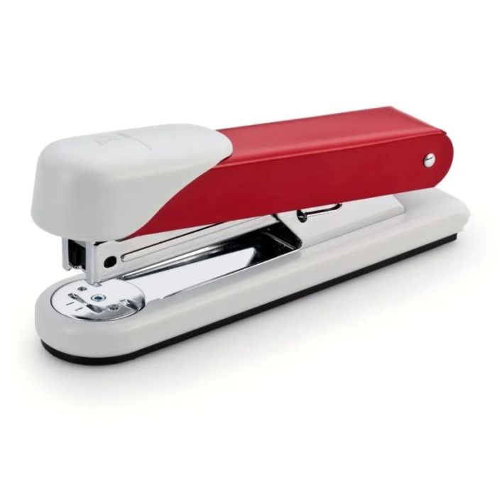 Novus Stabil Grapadora de Sobremesa - Capacidad de grapado 30 Hojas - Grapas 24/6, 26/6 - Grapado Abierto, Cerrado y Clavado - Color Blanco/Rojo