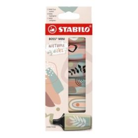 Stabilo Boss Mini Naturevibes Pack de 6 Marcadores Fluorescentes - Trazo entre 2 y 5mm - Tinta con Base de Agua - Antisecado - Colores Verde Barro, Verde Tierra, Ocre, Siena, Beige y Gris Calido