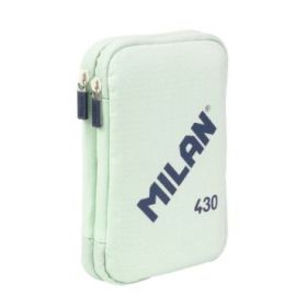 Milan Coleccion 430 Plumier de 2 Pisos con 2 Gomas de Borrar, Sacapuntas, Lapiz, Boligrafo P1 Touch Azul, Regla, 12 Lapices de Colores y 18 Rotuladores - Color Verde