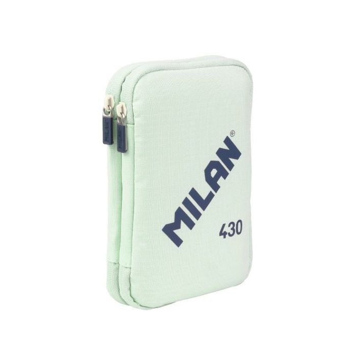 Milan Coleccion 430 Plumier de 2 Pisos con 2 Gomas de Borrar, Sacapuntas, Lapiz, Boligrafo P1 Touch Azul, Regla, 12 Lapices de Colores y 18 Rotuladores - Color Verde