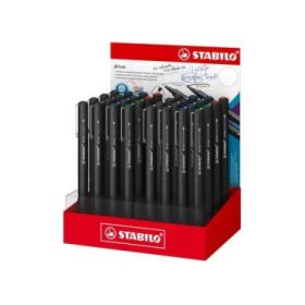 Stabilo Dr!ver Expositor con 32 Rotuladores Surtidos de Punta Media 0.8mm y Fina 0.4mm - Tinta a Prueba de Manchas, Inodora y con Base al Agua - Fabricado con 94% de Bioplastico - Colores Surtidos
