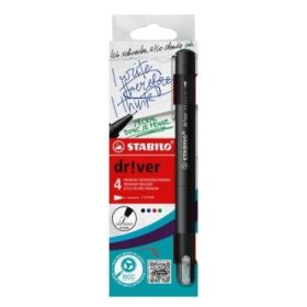 Stabilo Dr!ver Pack de 4 Rotuladores de Punta Fina 0.4mm - Tinta a Prueba de Manchas, Inodora y con Base al Agua - Fabricado con 94% de Bioplastico - Colores Surtidos