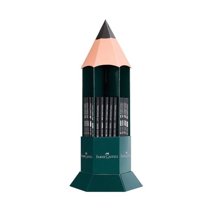 Faber-Castell Castell 1111 Expositor con 120 Lapices de Grafito - Grados de dureza Surtidos - Mina Resistente a la Rotura - Cuerpo con Acabado en Negro