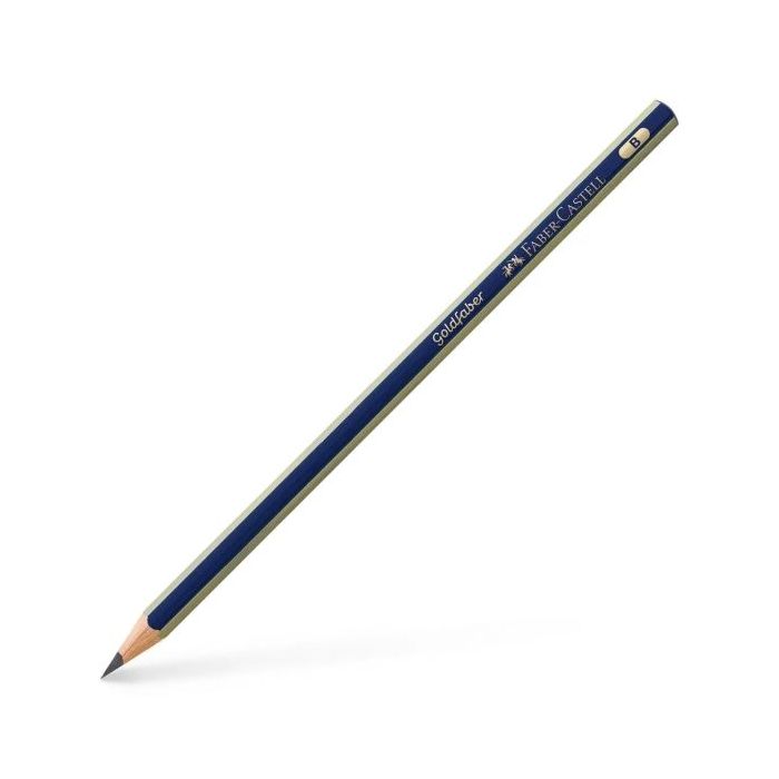 Faber-Castell Goldfaber 1221 Lapiz de Grafito B - Alta Calidad - Resistente a la Rotura - Cuerpo en Azul y Rayas Doradas