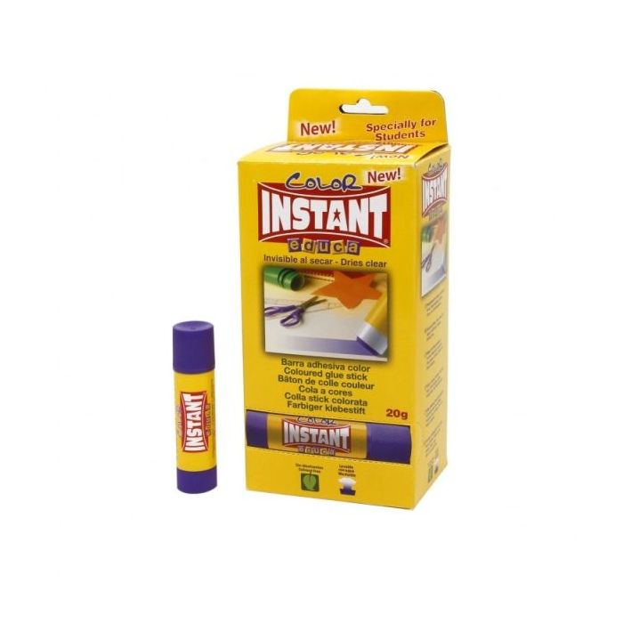 Instant Color Educa Barra de Pegamento 20grs - Apto para Uso Infantil y/o Domestico - Lavable - Sin Disolventes - Color Lila