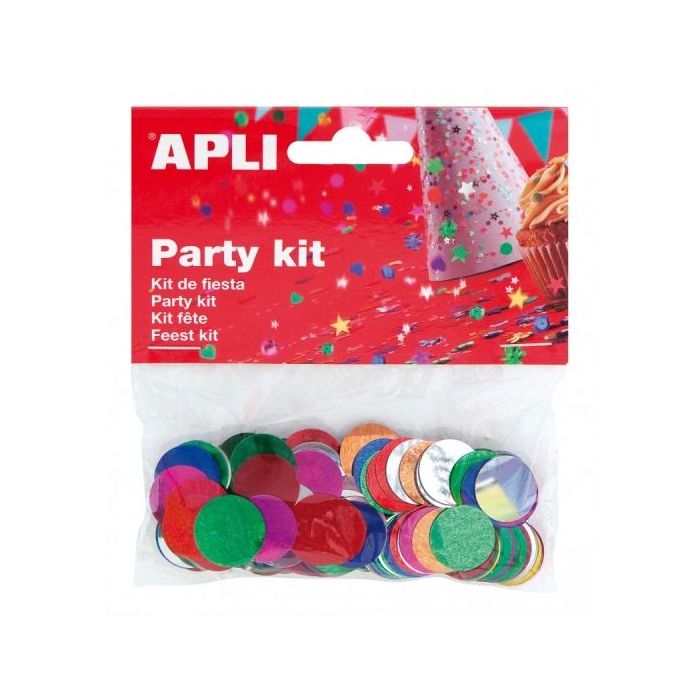 Apli Bolsa de Confeti de Circulos Metalizados - Ideal para Fiestas y Manualidades - Colores Surtidos