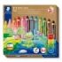 Staedtler Noris Junior Pack de 12 Lapices de Colores Extragruesos + Sacapuntas - 3 en 1, Lapiz, Cera y Acuarelable - Colores Surtidos