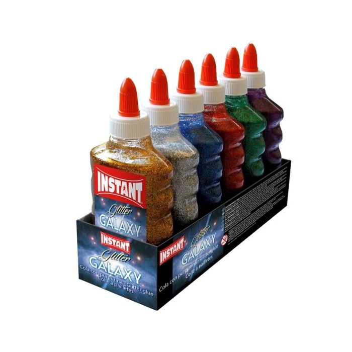 Instant Glitter Galaxy Cola con Purpurina 180ml - Apto para Uso Infantil y/o Domestico - Sin Disolventes - Colores Metalicos Surtidos