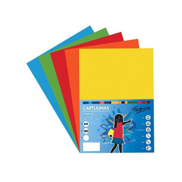 Fabrisa Pack de 50 Cartulinas 180 g/m² - Tamaño A4 - Colores Fuertes Surtidos