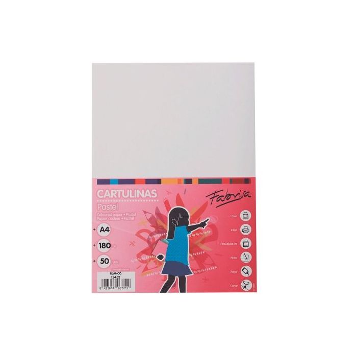 Fabrisa Pack de 50 Cartulinas 180 g/m² - Tamaño A4 - Color Blanco