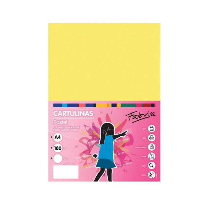 Fabrisa Pack de 50 Cartulinas 180 g/m² - Tamaño A4 - Color Amarillo