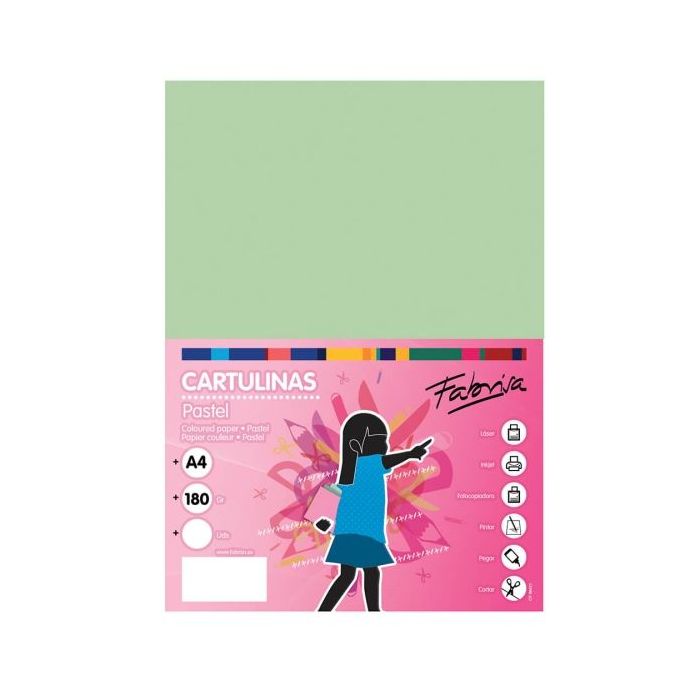Fabrisa Pack de 50 Cartulinas 180 g/m² - Tamaño A4 - Color Verde Claro