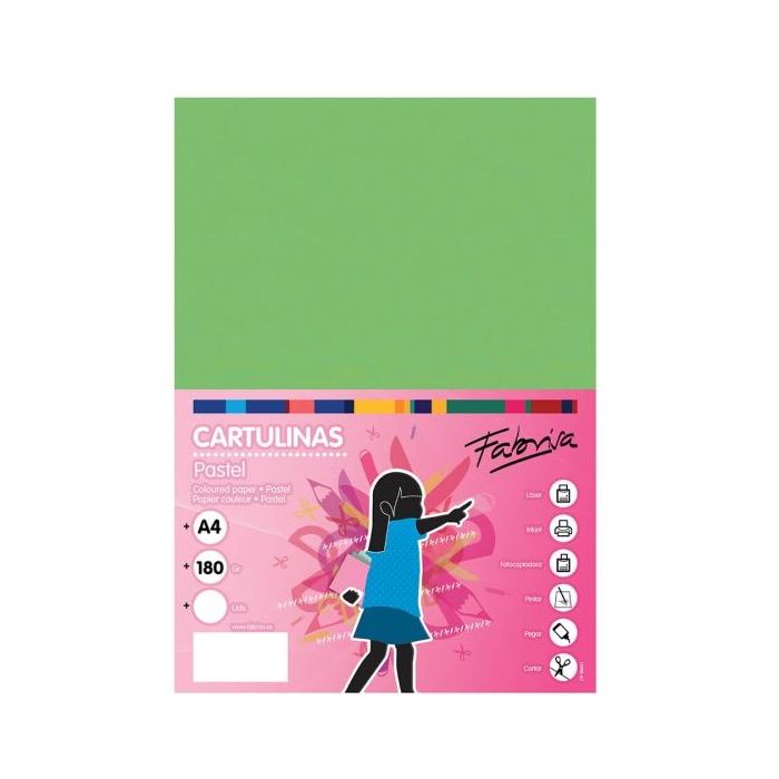 Fabrisa Pack de 50 Cartulinas 180 g/m² - Tamaño A4 - Color Verde