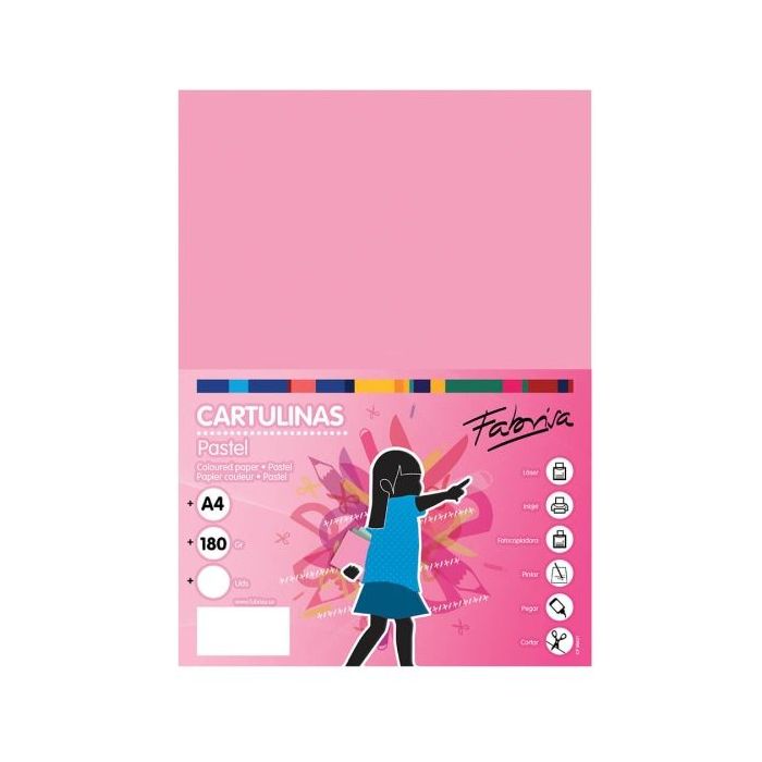 Fabrisa Pack de 50 Cartulinas 180 g/m² - Tamaño A4 - Color Rosa