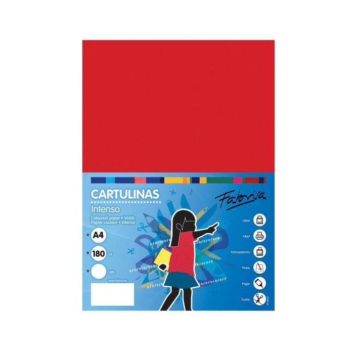 Fabrisa Pack de 50 Cartulinas 180 g/m² - Tamaño A4 - Color Rojo