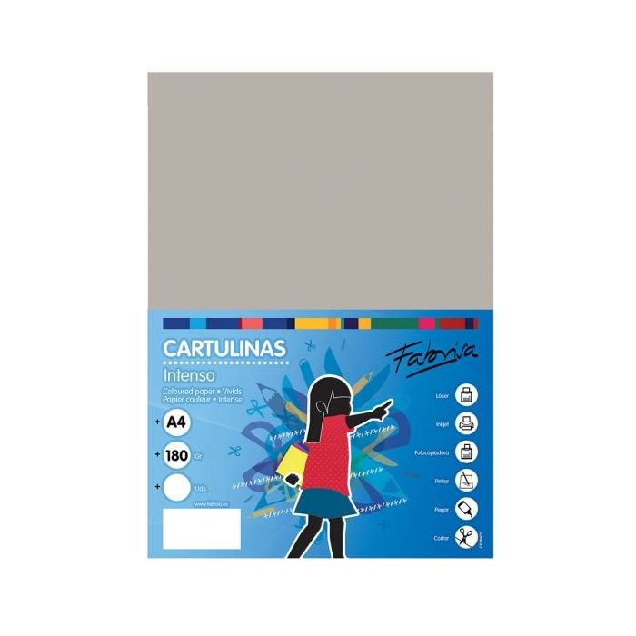 Fabrisa Pack de 50 Cartulinas 180 g/m² - Tamaño A4 - Color Gris