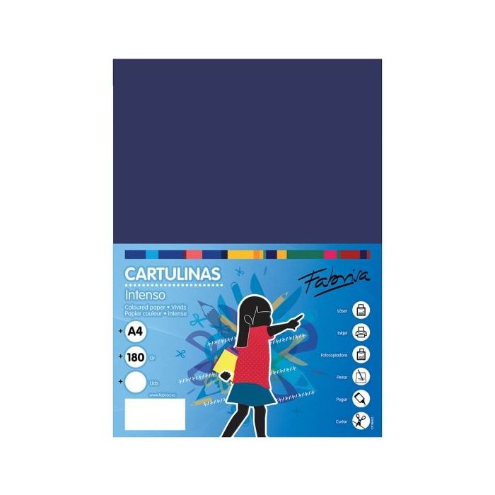 Fabrisa Pack de 50 Cartulinas 180 g/m² - Tamaño A4 - Color Azul Oscuro