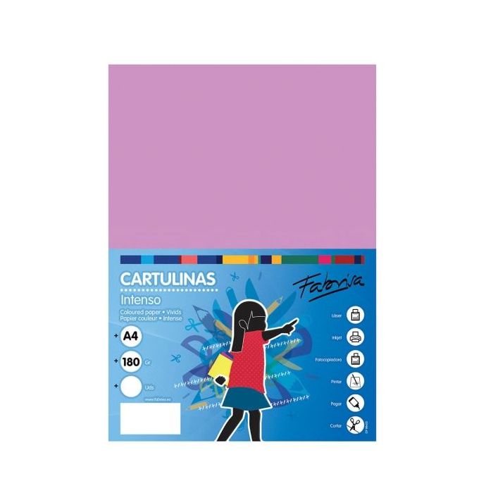 Fabrisa Pack de 50 Cartulinas 180 g/m² - Tamaño A4 - Color Lila