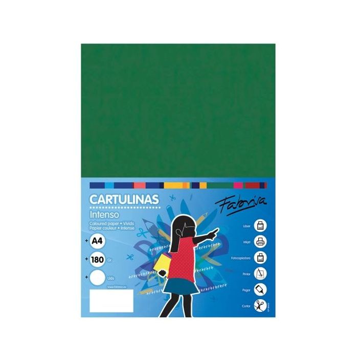 Fabrisa Pack de 50 Cartulinas 180 g/m² - Tamaño A4 - Color Verde Oscuro