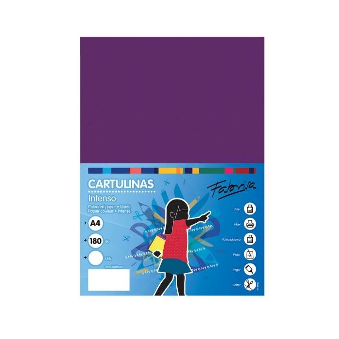 Fabrisa Pack de 50 Cartulinas 180 g/m² - Tamaño A4 - Color Morado