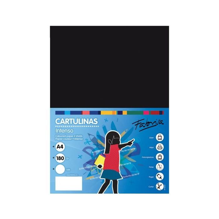 Fabrisa Pack de 50 Cartulinas 180 g/m² - Tamaño A4 - Color Negro