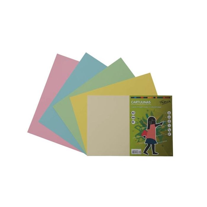 Fabrisa Pack de 50 Cartulinas 180 g/m² - Tamaño A3 - Colores Pastel Surtidos