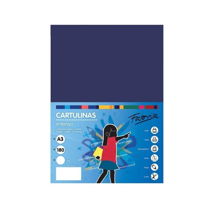 Fabrisa Pack de 25 Cartulinas 180 g/m² - Tamaño A3 - Color Azul Oscuro