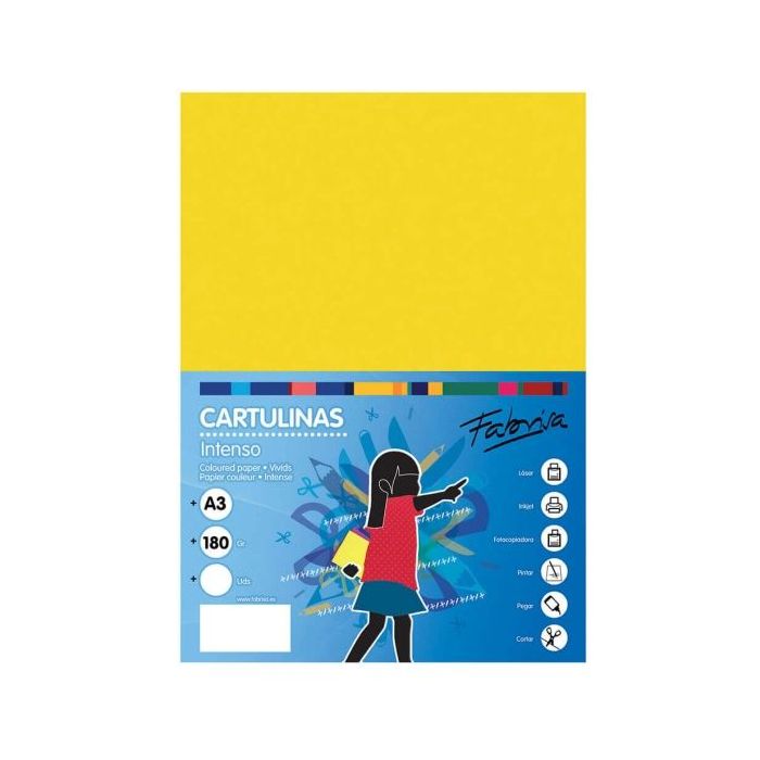Fabrisa Pack de 25 Cartulinas 180 g/m² - Tamaño A3 - Color Amarillo Fuerte