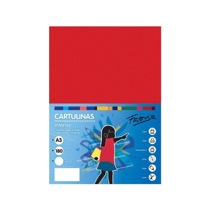 Fabrisa Pack de 25 Cartulinas 180 g/m² - Tamaño A3 - Color Rojo