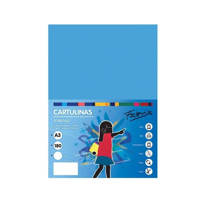 Fabrisa Pack de 25 Cartulinas 180 g/m² - Tamaño A3 - Color Azul Turquesa