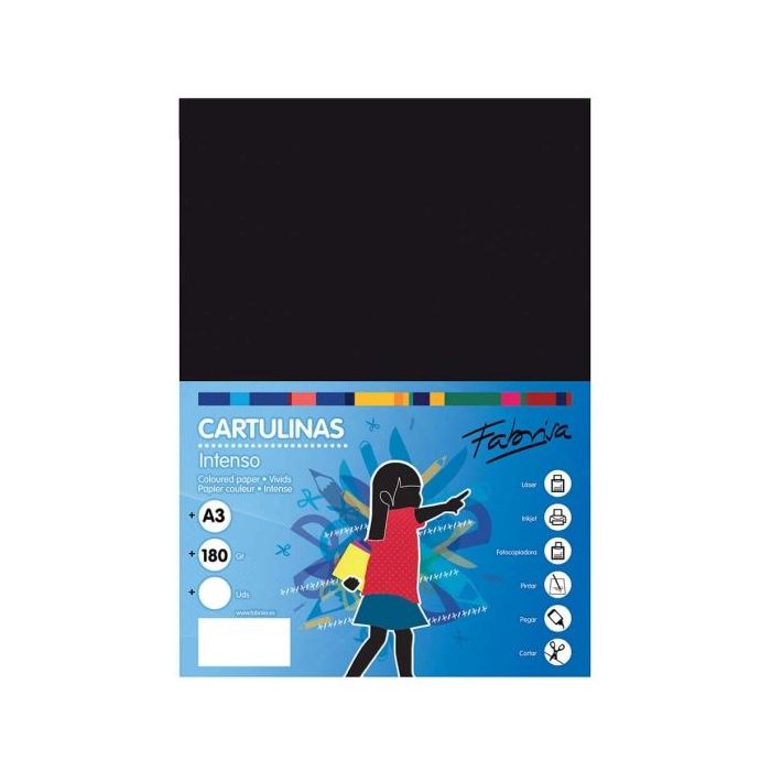 Fabrisa Pack de 25 Cartulinas 180 g/m² - Tamaño A3 - Color Negro
