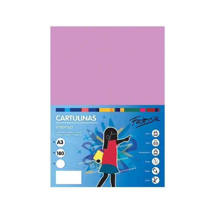 Fabrisa Pack de 25 Cartulinas 180 g/m² - Tamaño A3 - Color Lila
