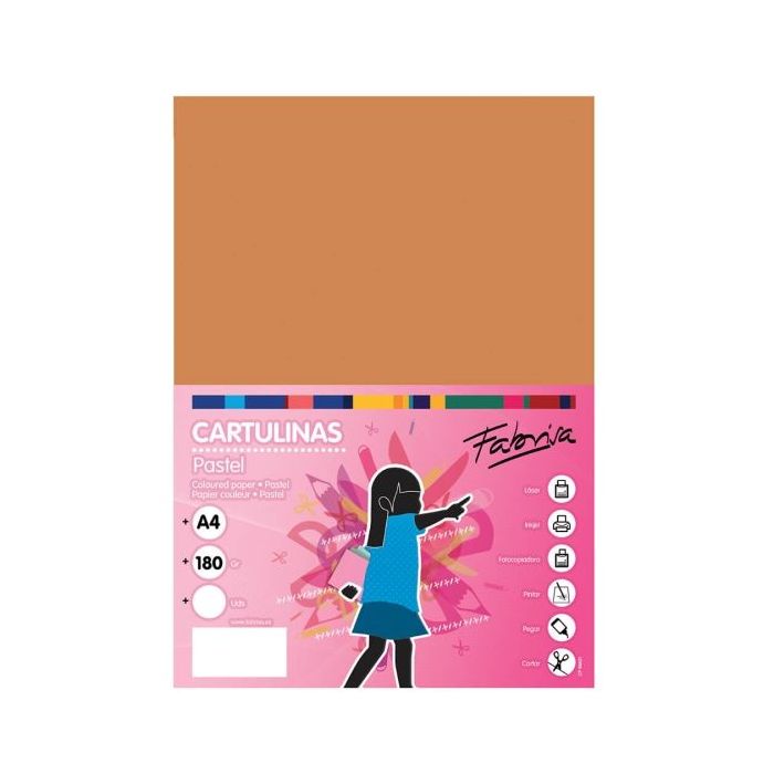 Fabrisa Pack de 50 Cartulinas 180 g/m² - Tamaño A4 - Color Marron Claro