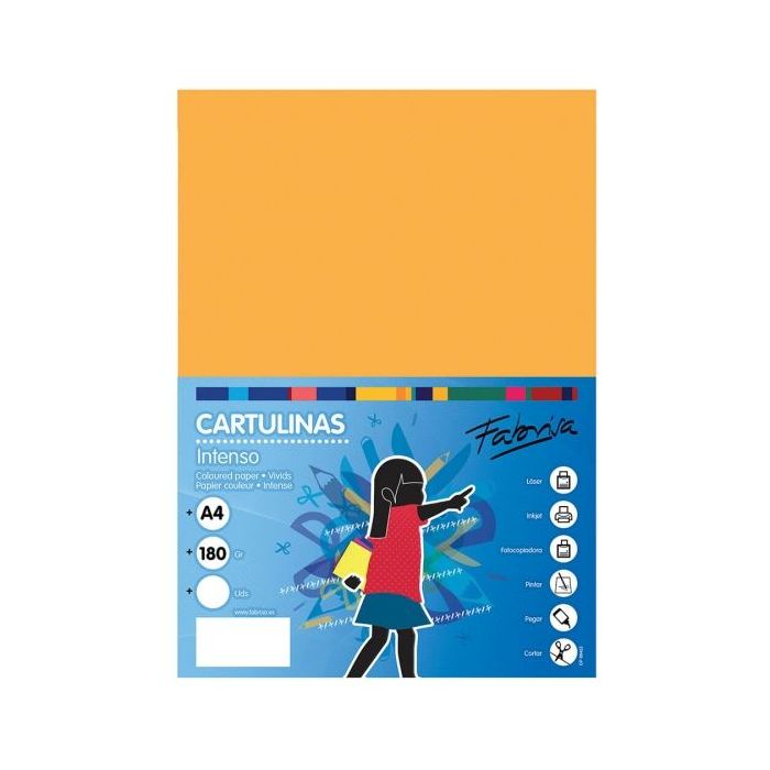 Fabrisa Pack de 50 Cartulinas 180 g/m² - Tamaño A4 - Color Amarillo Oro