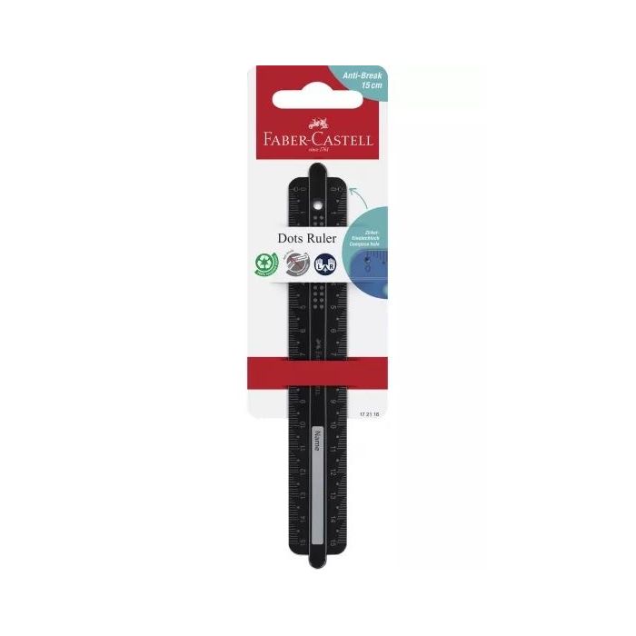 Faber-Castell Dots Regla Recta 15cm - Panel para Nombre - Escalas para Zurdos y Diestros - Color Negro