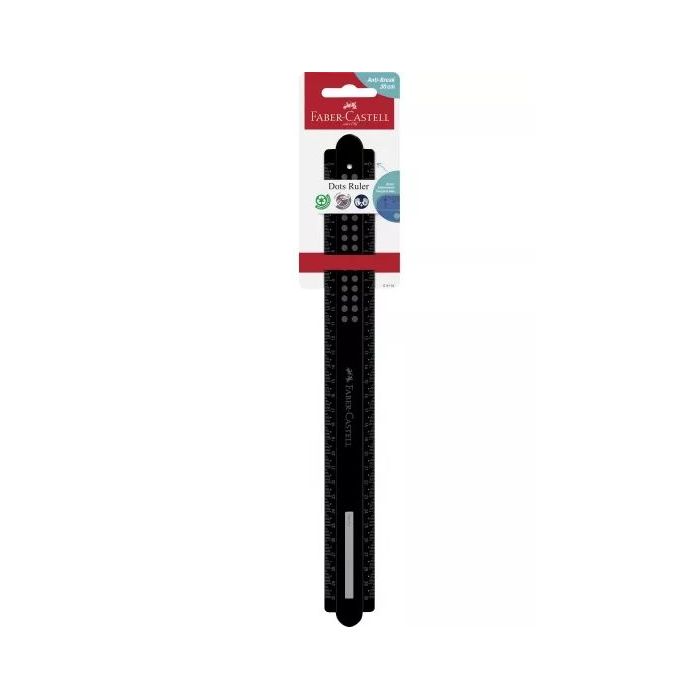 Faber-Castell Dots Regla Recta 30cm - Panel para Nombre - Escalas para Zurdos y Diestros - Color Negro