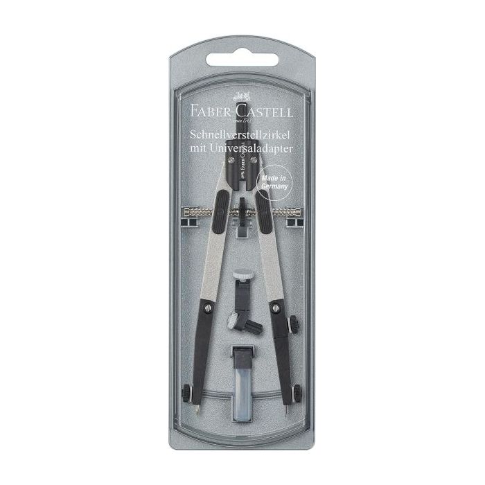 Faber-Castell Compas de Ajuste Rapido 3.5mm - Articulaciones en ambos Brazos - Para Circunferencias de hasta Ø 390mm - Accesorios de Recambio - Adaptador Universal