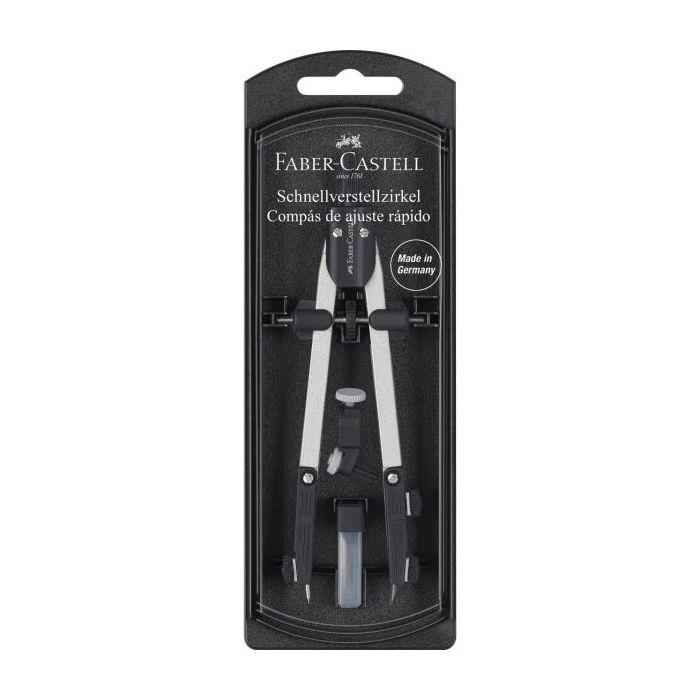 Faber-Castell Compas de Ajuste Rapido - Articulaciones en ambos Brazos - Accesorios de Recambio - Adaptador Universal