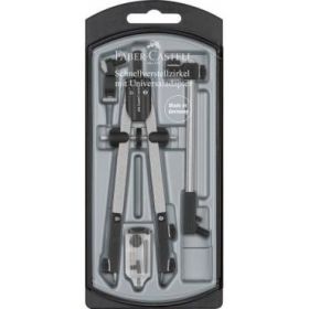 Faber-Castell Compas de Ajuste Rapido con Alargadera - Articulaciones en ambos Brazos - Accesorios de Recambio - Adaptador Universal