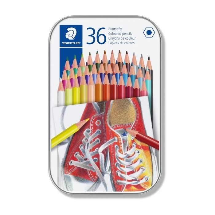 Staedtler 175 Caja Metalica de 36 Lapices Hexagonales de Colores - Colores Surtidos
