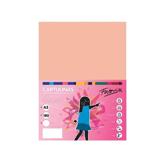 Fabrisa Pack de 25 Cartulinas 180 g/m² - Tamaño A3 - Color Salmon