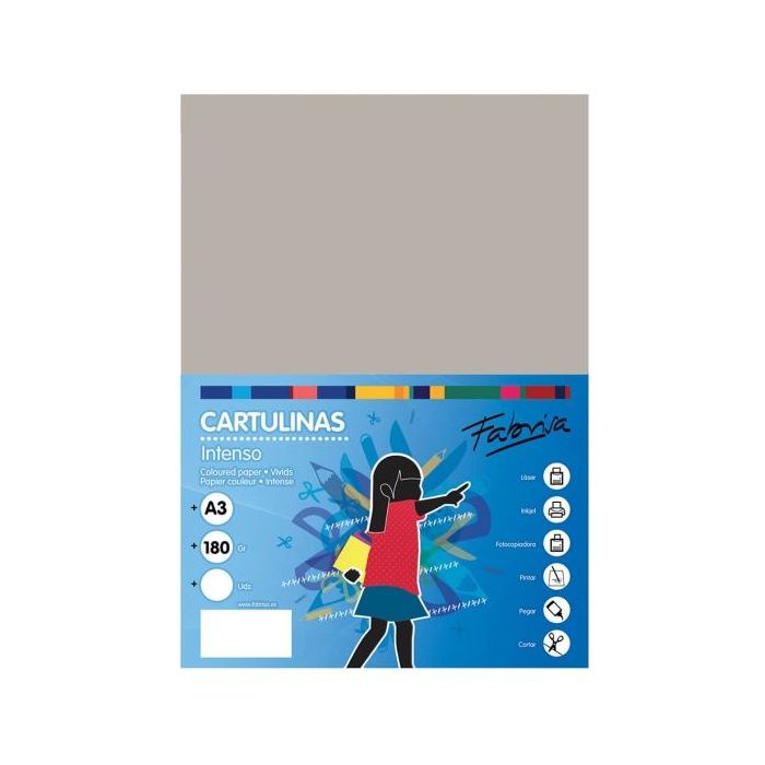 Fabrisa Pack de 25 Cartulinas 180 g/m² - Tamaño A3 - Color Gris