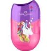 Faber-Castell Unicornio Sacapuntas de 2 Orificios con Deposito - Diseño Atractivo de Unicornio - Color Rosa/Violeta