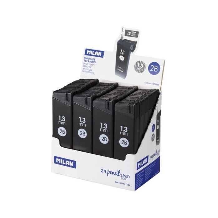 Milan Expositor con 24 Cajas de 12 Minas de Grafito 1.3mm 2B -  Alta Resistencia
