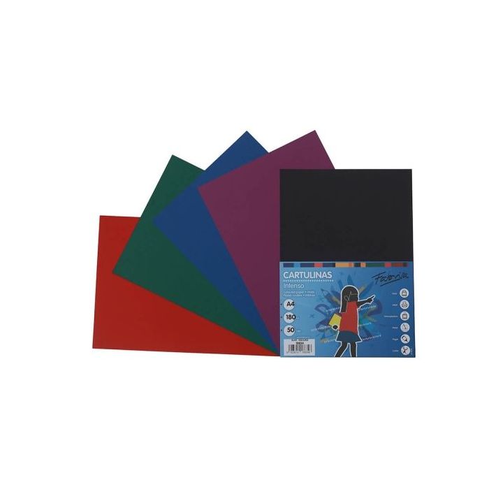 Fabrisa Pack de 50 Cartulinas 180 g/m² - Tamaño A4 - Colores Oscuros Surtidos