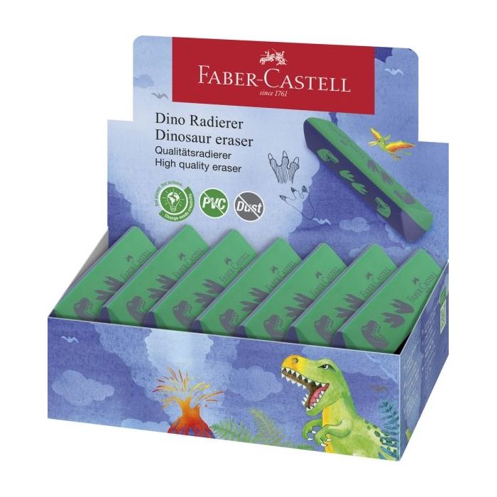 Faber-Castell Dinosaurio Goma de Borrar sin PVC - Forma Triangular Ergonomica - Sin Residuos - Borrado Limpio y Facil