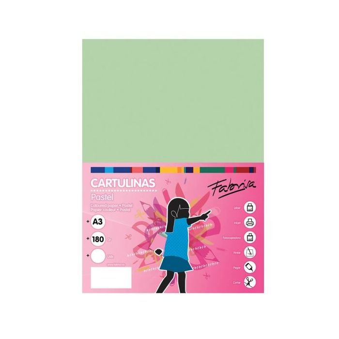 Fabrisa Pack de 25 Cartulinas 180 g/m² - Tamaño A3 - Color Verde Claro