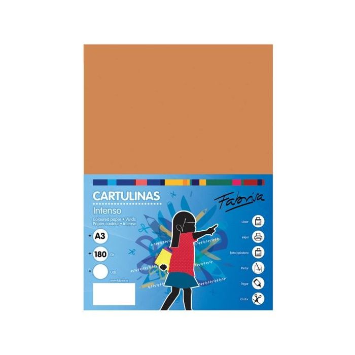 Fabrisa Pack de 25 Cartulinas 180 g/m² - Tamaño A3 - Color Marron Claro
